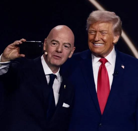 FIFA President Gianni Infantino and U.S. President Donald Trump pose for a selfie during the FIFA World Cup 2026 Draw.