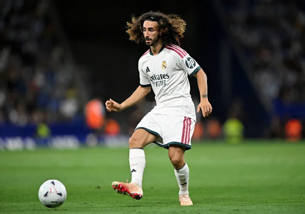 Real Madrid's Marc Cucurella in action against Espanyol in Cornella de Llobregat, Spain on August 22, 2026