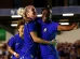 Melvine Malard (right) celebrates scoring with Ellie Carpenter during their Women’s Champions League match at Cherry Red Records Stadium, London, Britain, on Wednesday.