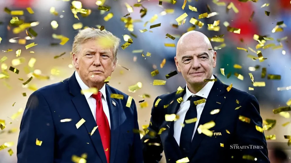 US President Donald Trump and FIFA President Gianni Infantino during the trophy presentation after the match