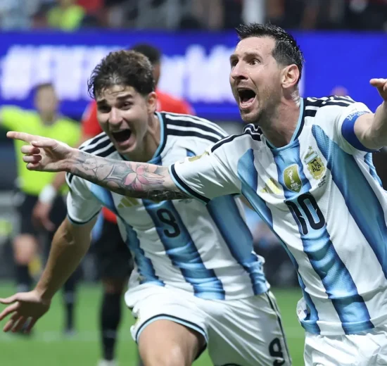 Argentina's Lionel Messi celebrates scoring his team's second goal during the World Cup round-of-16 match against Egypt at Atlanta Stadium in Atlanta on July 7. Messi said on Aug 31 he is retiring from international football after leading Argentina to a second successive World Cup final.