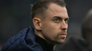 Southampton's German head coach Tonda Eckert looks up before the start of the English FA Cup fifth round football match between Fulham and Southampton at Craven Cottage in London on March 8, 2026