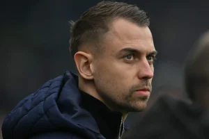 Southampton's German head coach Tonda Eckert looks up before the start of the English FA Cup fifth round football match between Fulham and Southampton at Craven Cottage in London on March 8, 2026