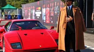 Lewis Hamilton poses with his Ferrari F40 at Monza